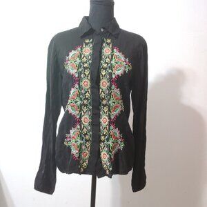 Johnny Was Embroidered Button Down Blouse